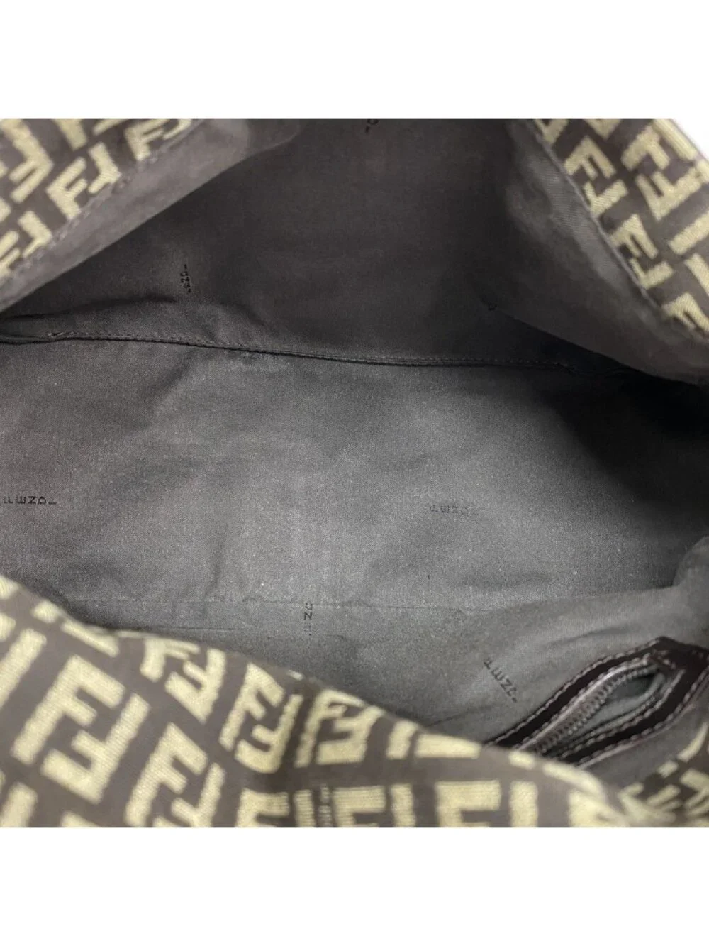 Fendi Handbag Zucchino Mamma Bucket Nylon Canvas Brown Silver